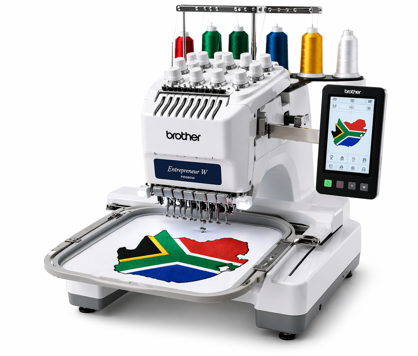Brother embroidery machine embroidering the South Africa map